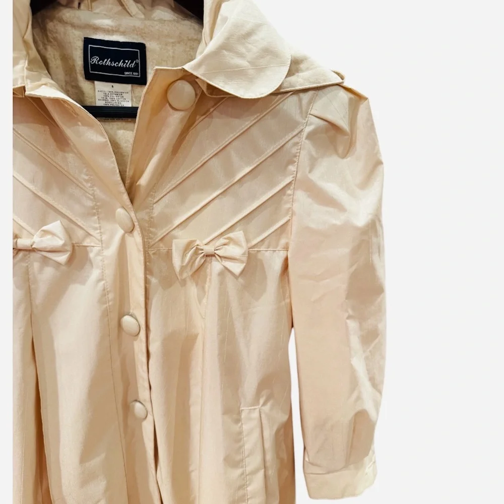Vintage Rothschild Spring Rain Dress Coat Yellow Oyster Pleats Bow 8 Detach Hood